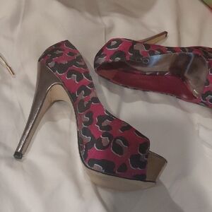 Aldo Pink Leopard Print Peep-Toe Stiletto Heels